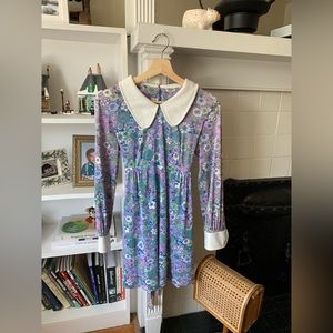 Vintage 70’s Peter Pan Collar Colorful Psychedelic Floral Mini Dress 💙💗💚
